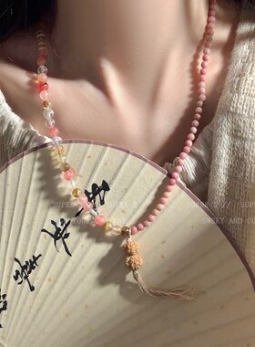 多圈红纹石木质串珠手链女新中式民族风复古手串2024新款精致手饰
