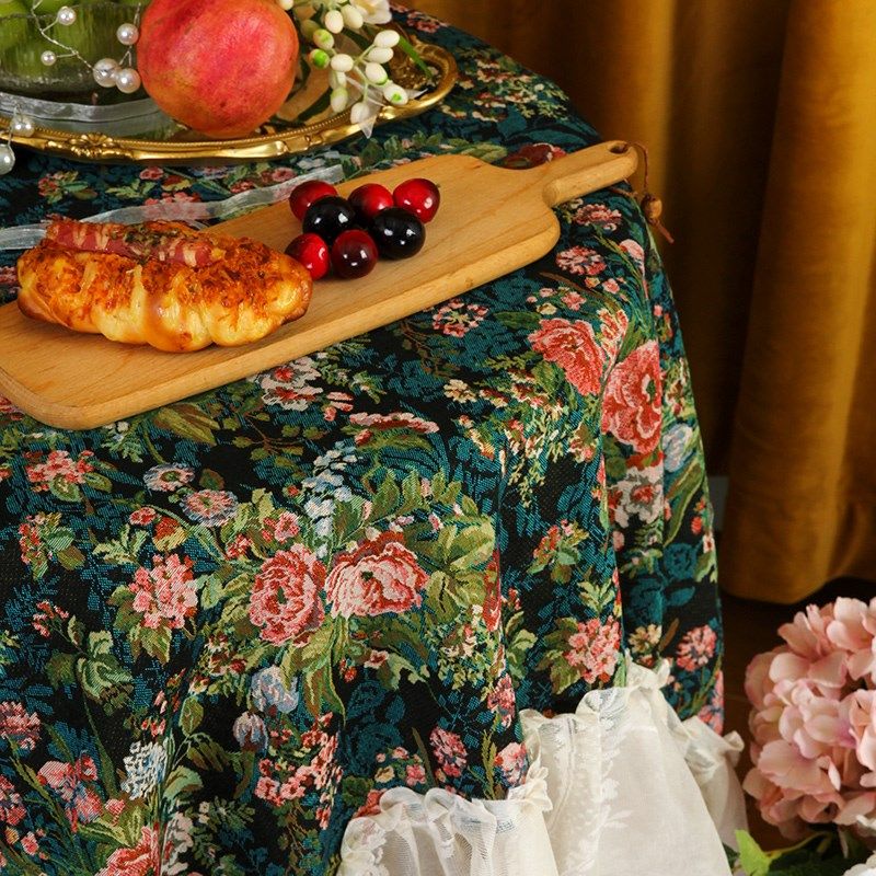 美式布艺餐桌布高级感复古风蔷薇花长方形桌布台布多用防尘盖巾罩,淘宝优惠券,粉丝福利购,淘宝优惠卷