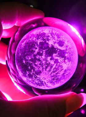 3D立体梦幻银河系水晶球蓝色发光夜灯月球太阳系玻璃球摆件毕业季