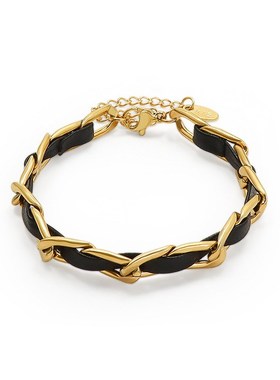 欧美ins饰品个性皮绳链条手链女钛钢18k金手饰情侣手链 E200