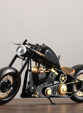 哈雷摩托车轻奢工业m风模型男生办公室展示柜机械机车复古酒柜摆