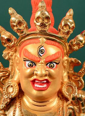 藏村黑文殊菩萨家用佛事用品桌面智慧观音护法像铜10寸鎏金摆件