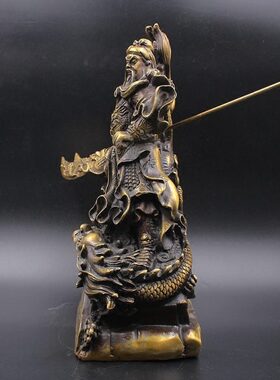 纯黄铜大号祥龙关公武财神摆件家居办公室公司开业礼品招财