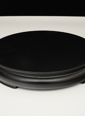 黑色圆形底座实木装饰摆件客I厅办公室桌面装饰品