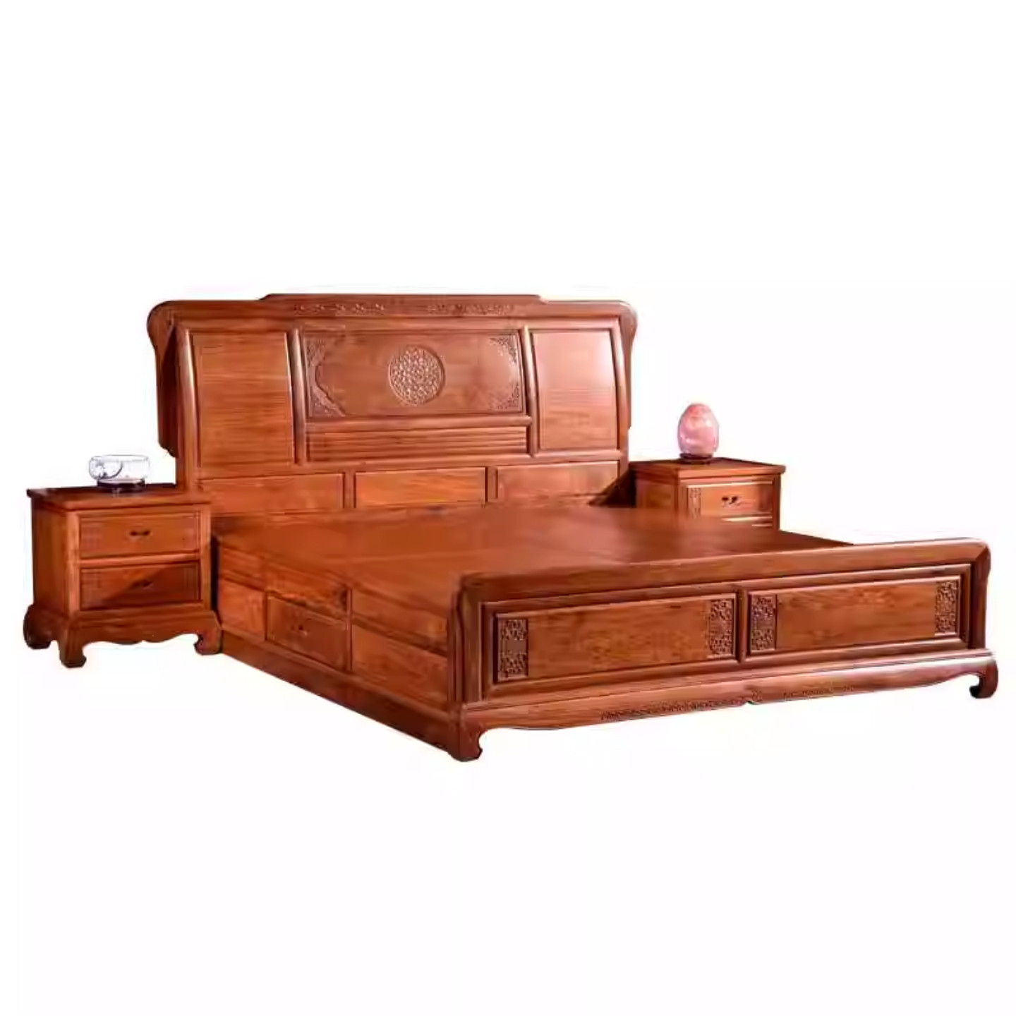 主卧高端大气缅甸花梨木新中式箱体红木双人大床大果紫檀原实木床,淘宝优惠券,粉丝福利购,淘宝优惠卷