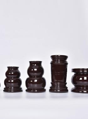 令旗底座古典仙家五方五龙营葫芦形孔竹节筒鼓形朱红漆树脂插旗座