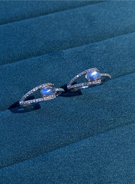 潮流时尚 天然蓝月光石纯银镶嵌戒指 女款彩宝水晶月光指环礼物