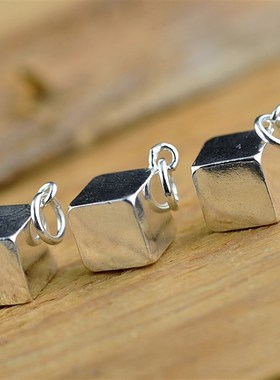 925纯银首饰配件 光面方块吊坠挂坠 手工DIY串珠材料自制手链配饰