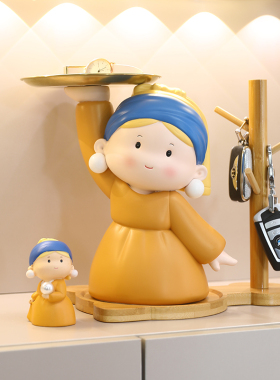 珍珠女孩托盘入户玄关钥匙收纳摆件客厅进门鞋柜电视柜家居装饰品