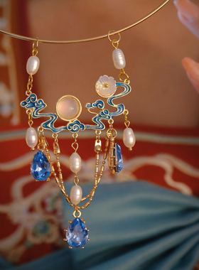 遇见神鹿瑶瑶王者荣耀衍生项圈汉服珍珠烧蓝璎珞项链配饰璎珞