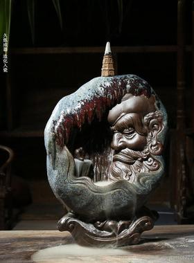 中式王顺一念善恶倒流香炉创意陶瓷如来禅意摆件家用檀香炉礼品