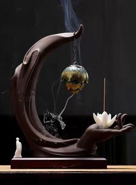 中式禅意复古简约陶瓷佛手香薰倒流香炉盘香檀香薰炉茶室客厅摆件