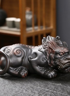 紫陶招财貔貅家居装饰摆件手工客厅办公室玄关茶桌面摆设茶宠茶玩