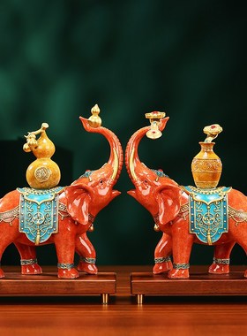 黄铜平安葫芦大象摆件一对客厅玄关电视柜装饰品乔迁新居开业礼品