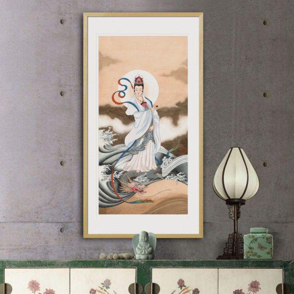 工笔人物国画龙头鳌鱼骑龙观音菩萨画像玄关书房中式卷轴画框挂画,淘宝优惠券,粉丝福利购,淘宝优惠卷