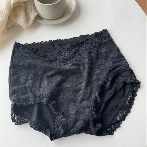 高品质出口韩国女士纯棉内裤收腹提臀无痕全棉黑色蕾丝包臀大码 - 图2