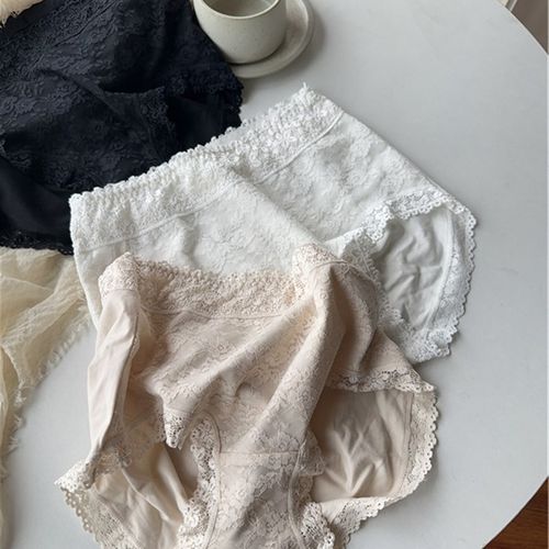 高品质出口韩国女士纯棉内裤收腹提臀无痕全棉黑色蕾丝包臀大码 - 图0