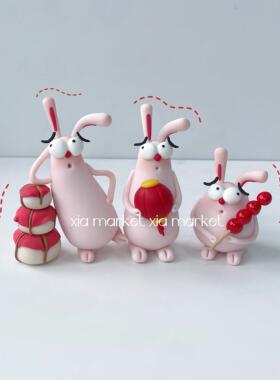 XIA原创自制大眼长耳爱心兔可爱家居摆饰装饰品车内装饰摆件动
