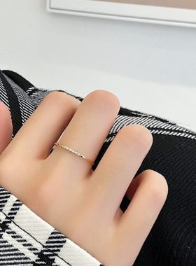 大码戒指女胖妹妹8个细钻简约细款镶钻胖人大号粗手叠戴食指指环