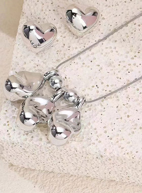 蝴蝶结爱心项链耳环套装