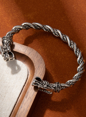 北欧维京狼头手镯男款