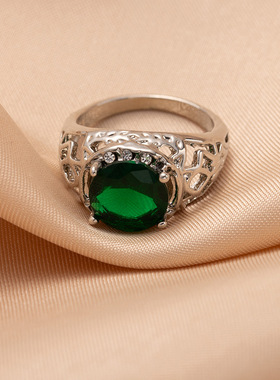 复古宝石戒指玫瑰镶钻