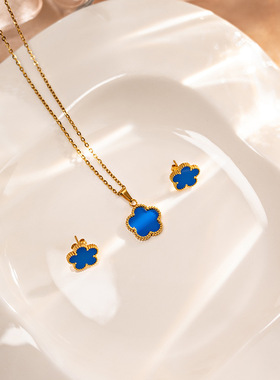 简约四叶草项链耳钉套装