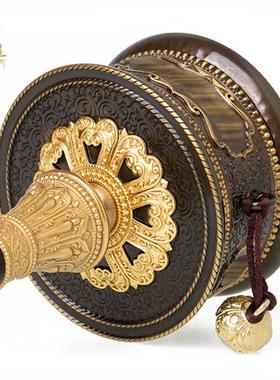 手摇转轮黄铜西藏家用转金筒民族装饰摆件藏式转筒手持转筒经金轮