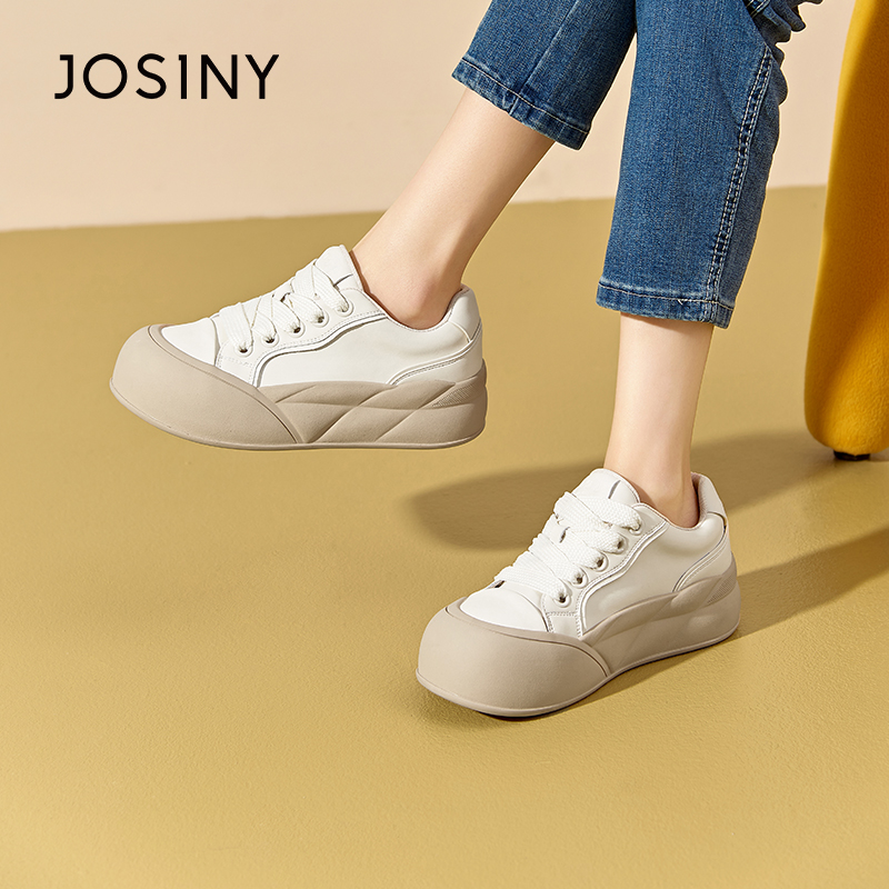 卓诗尼厚底小白鞋女新款春秋板鞋丑萌松糕面包鞋软底舒适女鞋 - 图0