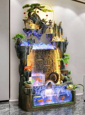 庭院造景假山流水鱼缸摆件风水轮招财入户玄关客厅乔迁开 业送礼