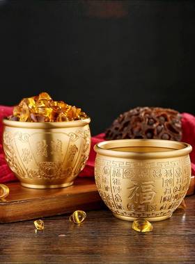 纯黄铜百福缸招财米缸聚财摆件冰箱聚宝盆客厅办公室桌面守财摆件