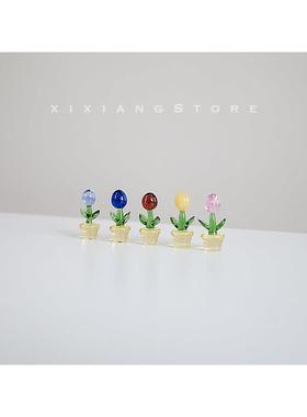 「西巷商店」手工制作仙人掌向日葵郁金香玻璃车载创意摆件装饰