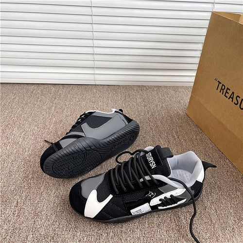 黑色情侣赛车鞋男德训鞋女潮2025新款夏季网面透气百搭运动阿甘鞋 - 图0