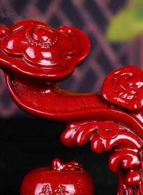 朱砂如意摆件红色紫金砂事事如意摆件平安办公室玄关居家吉祥饰品