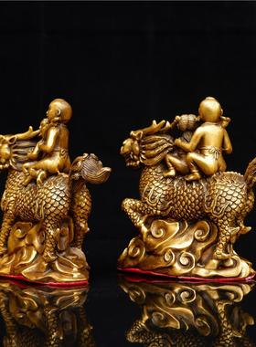 全铜麒麟礼品饰品麒麟对金童和女孩卧室装饰家居创意工艺品