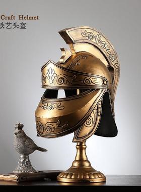 欧式复古铁艺头盔摆件战盔模型武士盔甲酒吧餐厅装饰品软装小道具