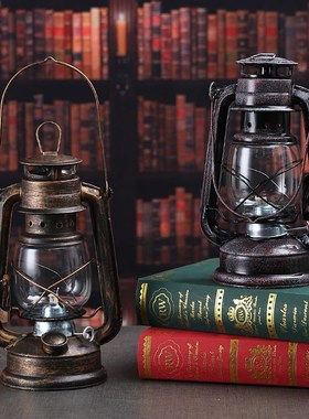 黑色复古老式做旧马灯手提煤油灯家居书房咖啡馆装饰摆件摄影道具