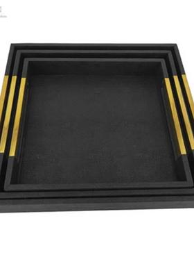 新古典样板房现代客厅茶几餐厅长方形皮托盘收纳摆件茶盘饰品