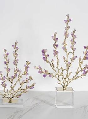 现代轻奢紫水晶花装饰品样板间书房床头柜创意工艺品艺术摆件