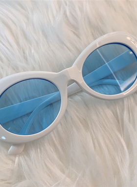 蓝色系 清新个性小众网红小框大框蹦迪土酷少女素颜眼镜墨镜猫眼
