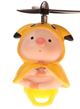 小猪电动自行车摆件可爱竹蜻蜓摩托车装饰公仔车载电瓶车网红饰品