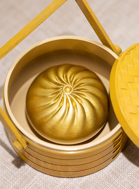 朱炳仁铜 蒸蒸日上小福包客厅桌面书房装饰品铜雕包子装饰摆件