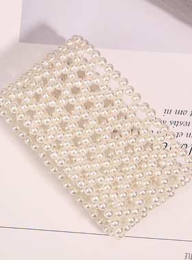 日韩网红同款手工编织珍珠宽版手镯女复古时髦设计感气质手环手链