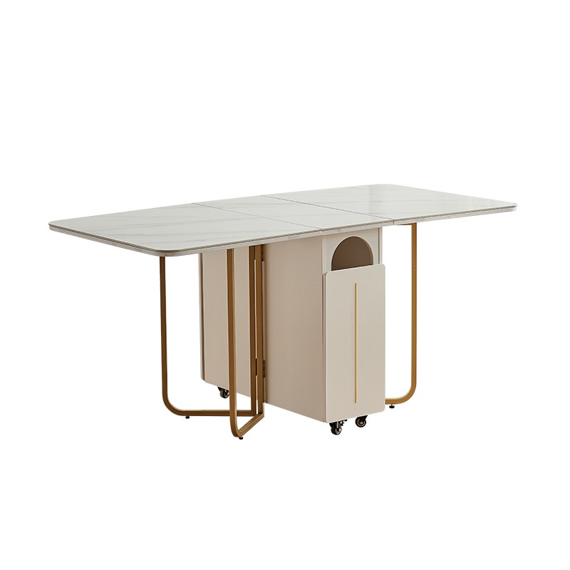 轻奢岩板折叠餐桌一体多功能酒柜A小户型家用可伸缩长方形吃饭桌 - 图3