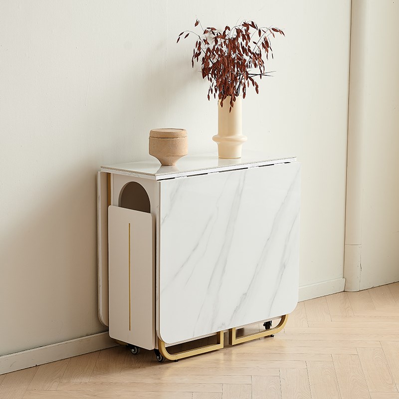 轻奢岩板折叠餐桌一体多功能酒柜A小户型家用可伸缩长方形吃饭桌 - 图1