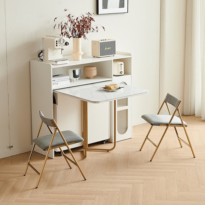 轻奢岩板折叠餐桌一体多功能酒柜A小户型家用可伸缩长方形吃饭桌 - 图2