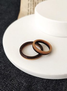 T-Sail［焦糖］拼木戒指 欧美复古男款素圈指环 情侣个性手工定制