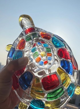 五彩福龟带盖玻璃糖果罐大号家居摆件JYY