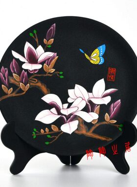 黑陶工艺品礼品摆件纯手工彩陶瓷盘送朋友领导长辈礼品定制刻字