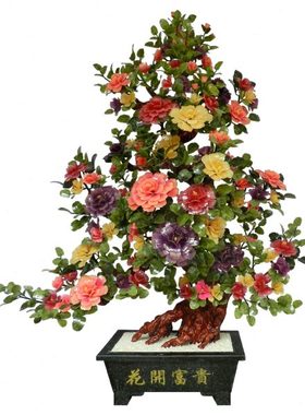玉石牡丹花大型公司装饰品大堂玉器工艺品创意高档法式盆景摆件